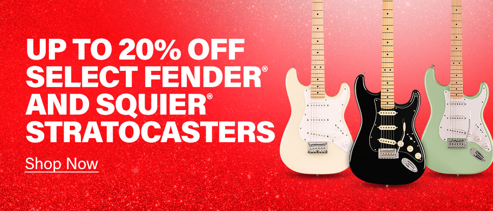 Up to 20% off select Fender and Squier Stratocasters