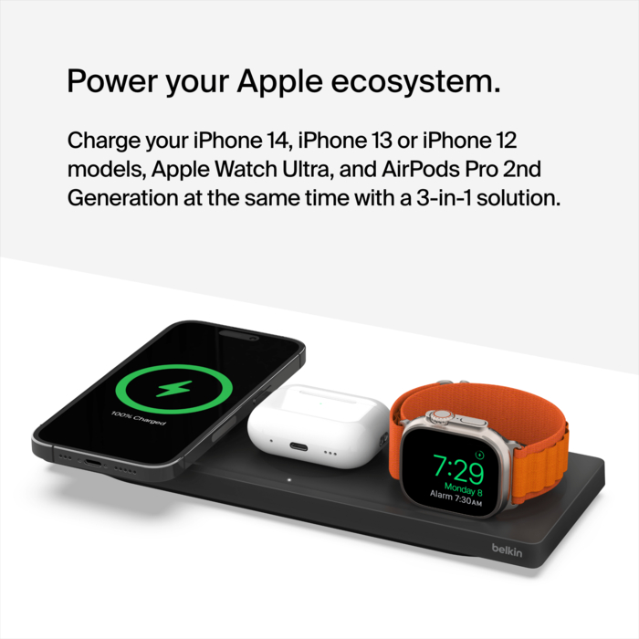 Cargador Magsafe 3 En 1 iPhone AirPods Apple Watch Belkin Wh