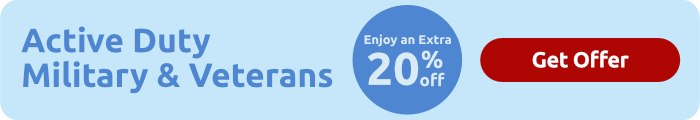 Active Duty Military & Veterans Enjoy an extra twenty percent off Get Offer